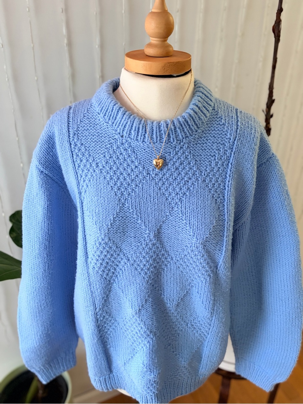 Vintage Handmade Baby Blue Knit Sweater Oversized Grandpa Fisherman style jumper